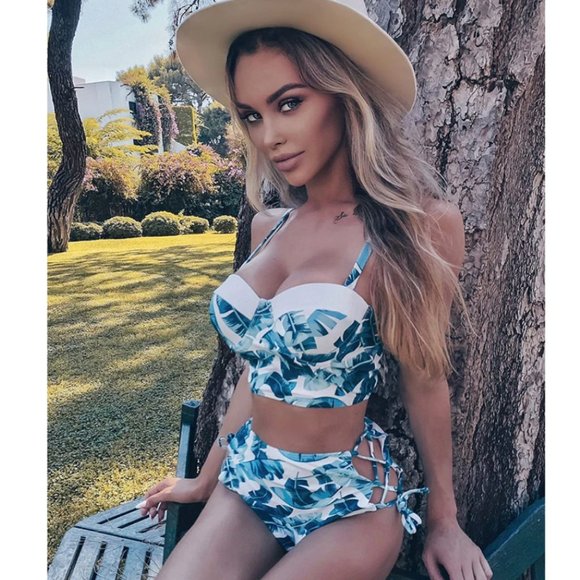 Other - ❤️ 2 for $20 SALE❤️ High Waist Swimwear Leaf Print Bikinis
